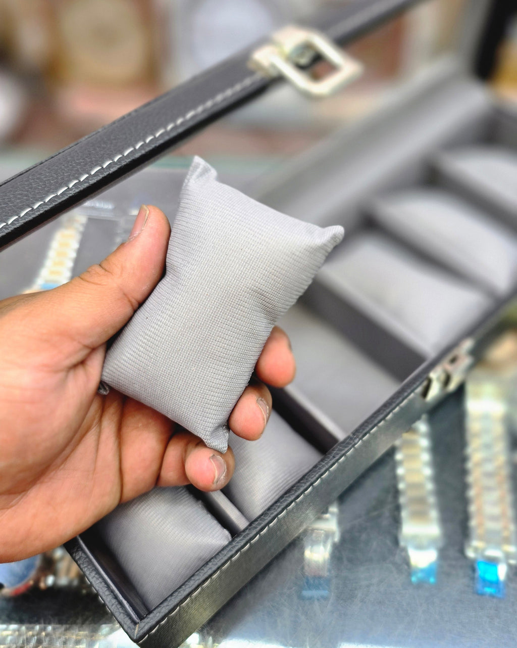 Watch Organizer 6 Slots Black Premium Faux Leather.