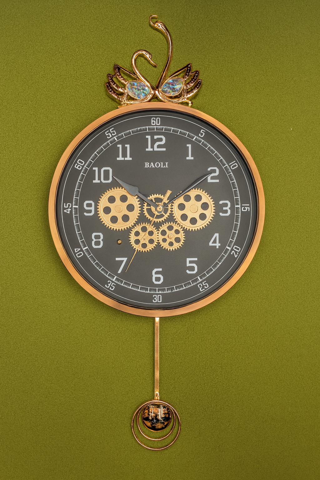 BAOLI Graceful Swan & Industrial Gear Pendulum Wall Clock