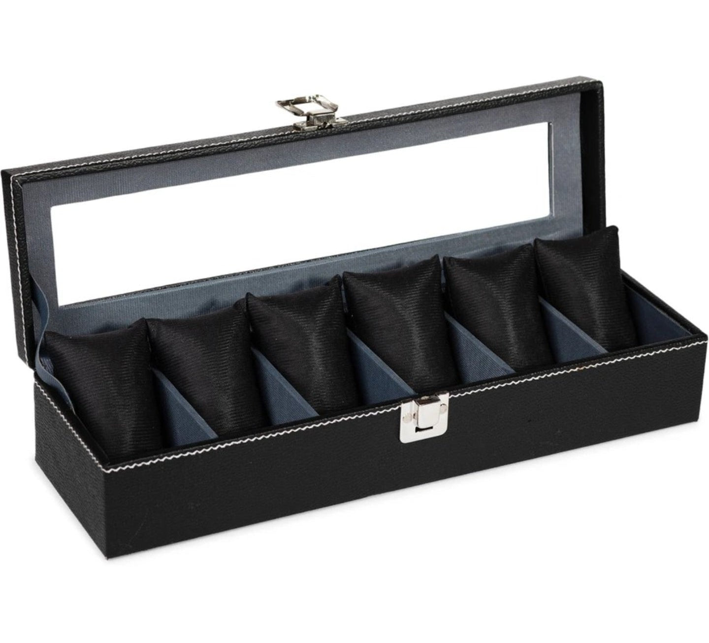 Watch Organizer 6 Slots Black Premium Faux Leather.