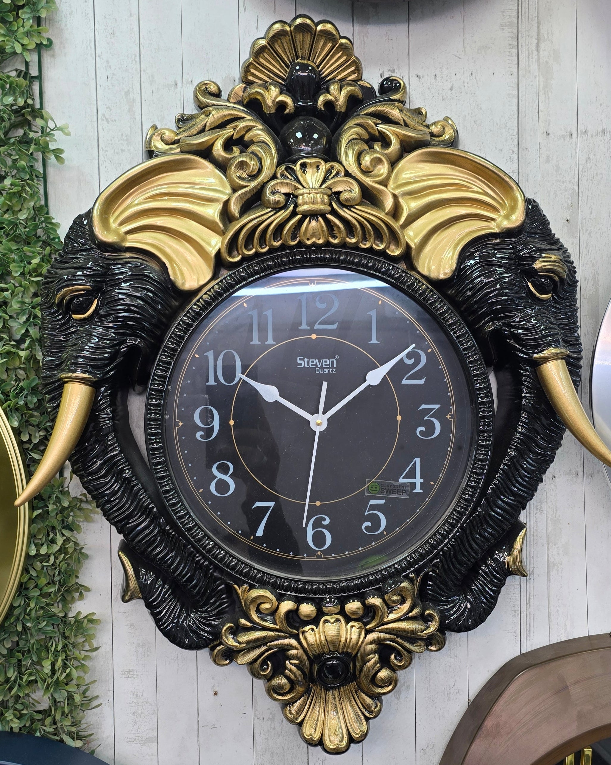 Regal Black & Gold Elephant Wall Clock