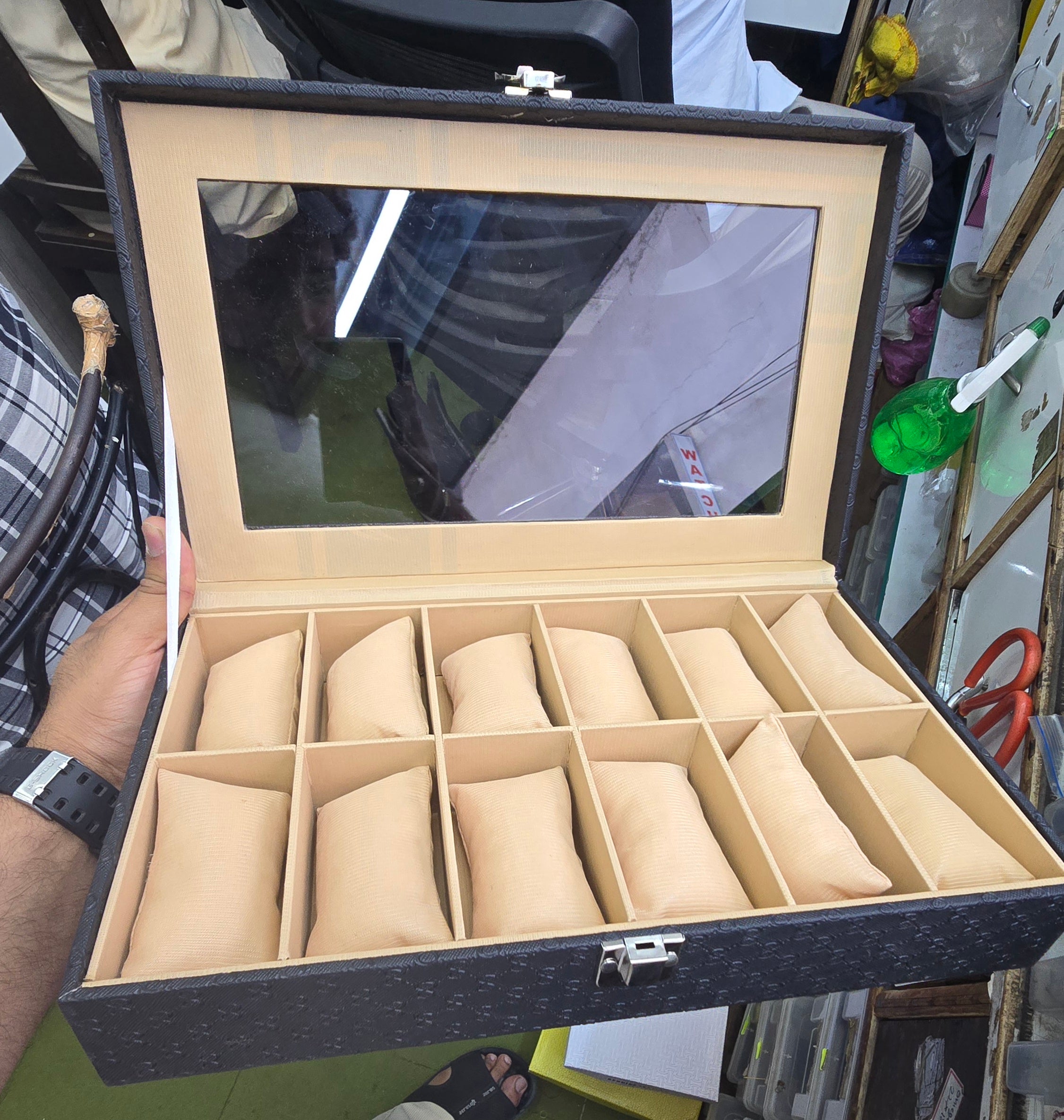 Watch Organizer 12 Slots Black Premium Faux Leather.