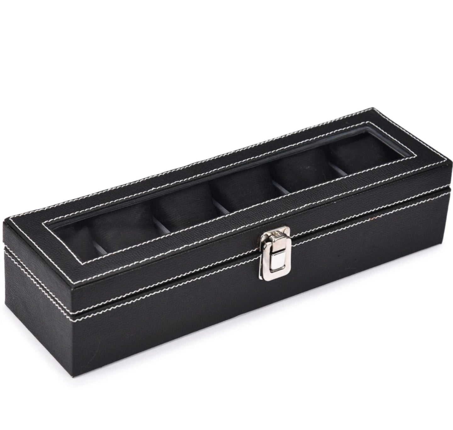 Watch Organizer 6 Slots Black Premium Faux Leather.