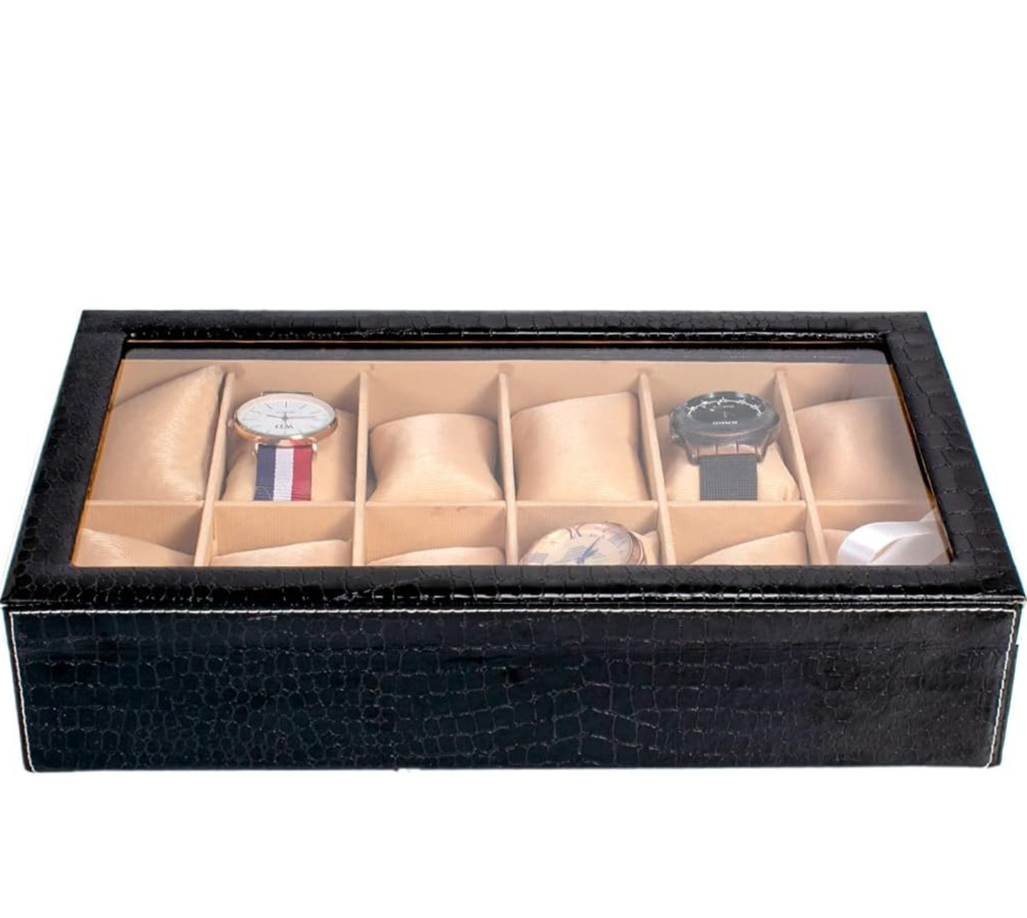 Watch Organizer 12 Slots Black Premium Faux Leather.