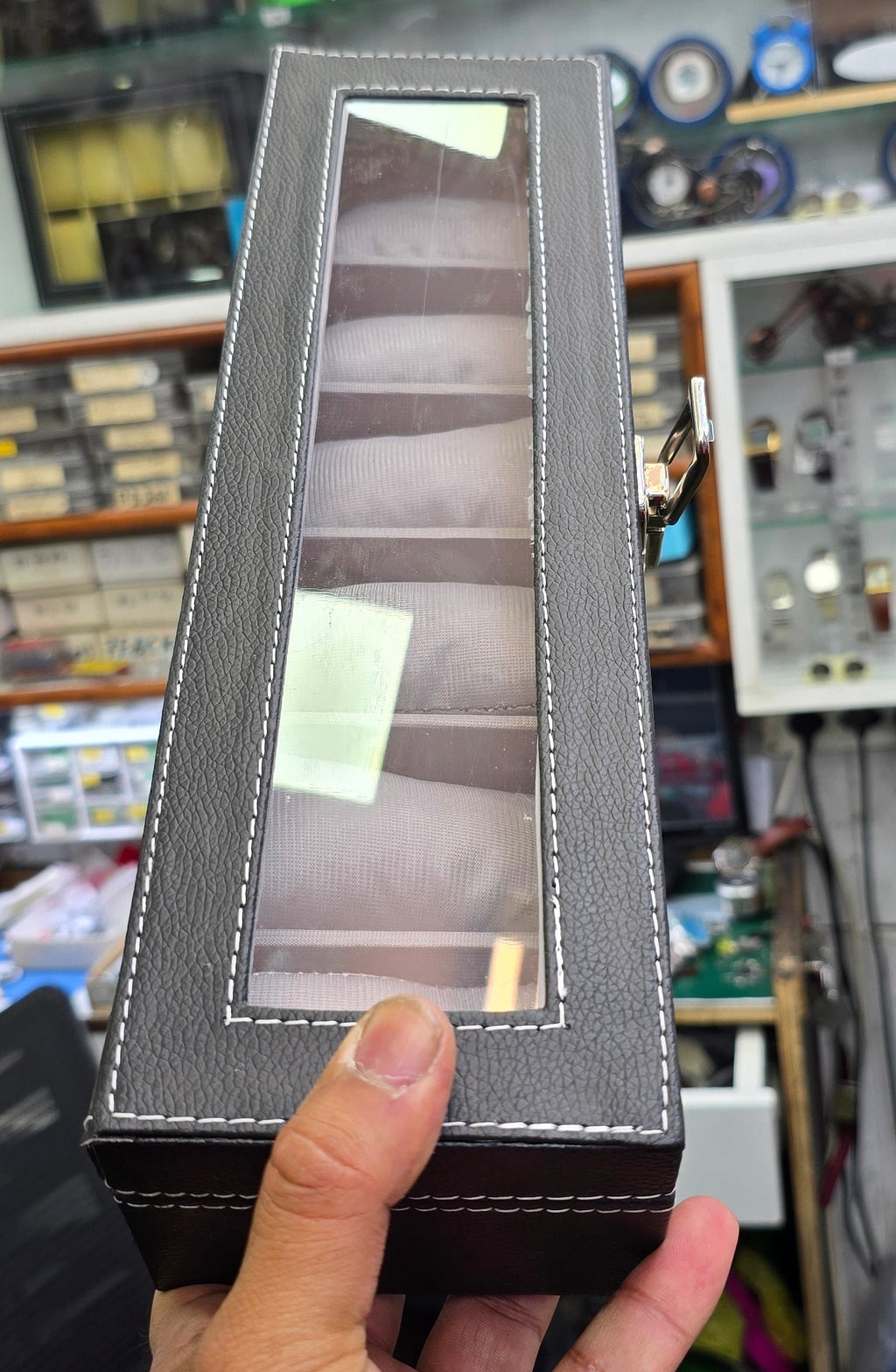 Watch Organizer 6 Slots Black Premium Faux Leather.